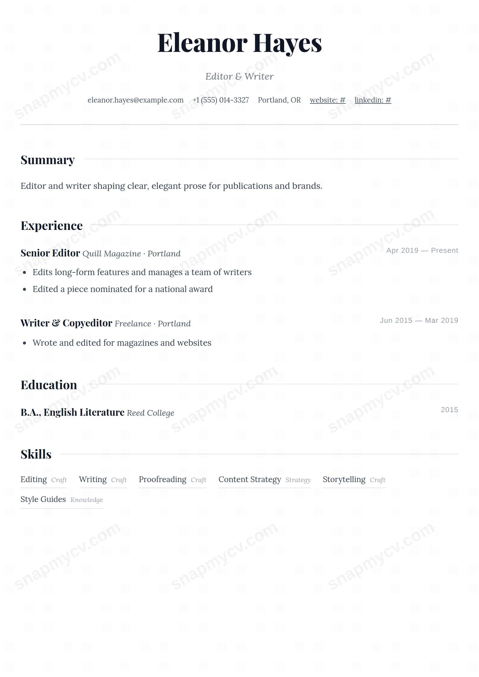 Airy Serif CV template preview