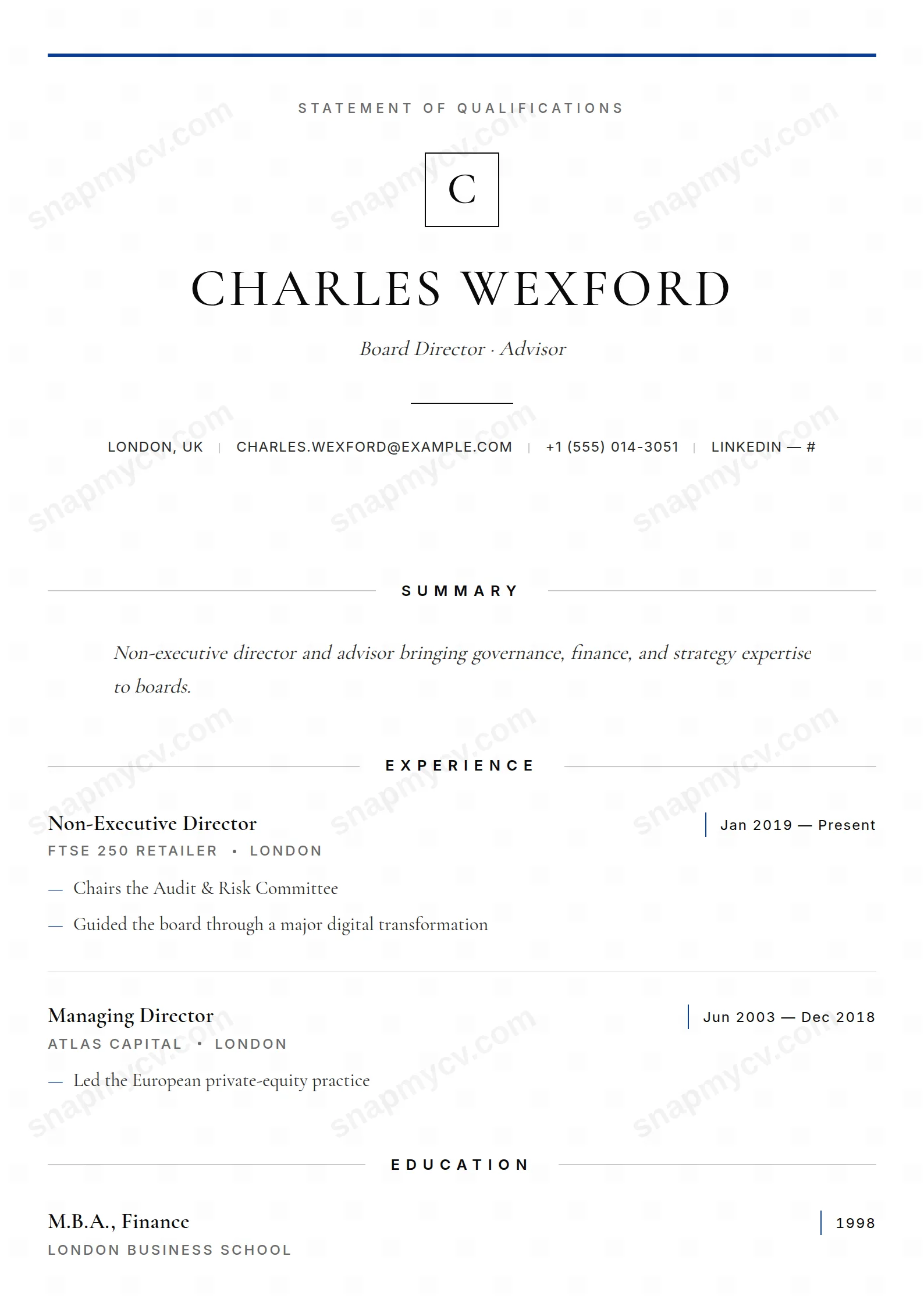 Board Member CV template preview