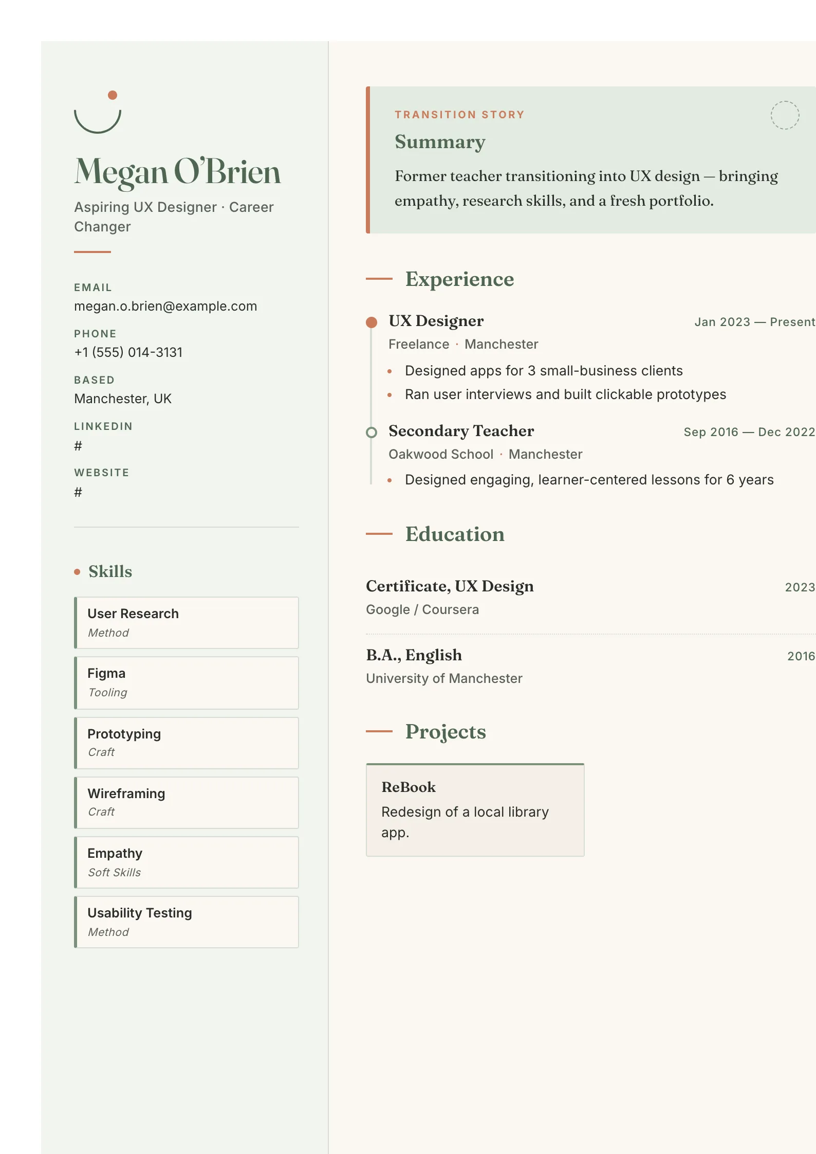 Career Switcher CV template