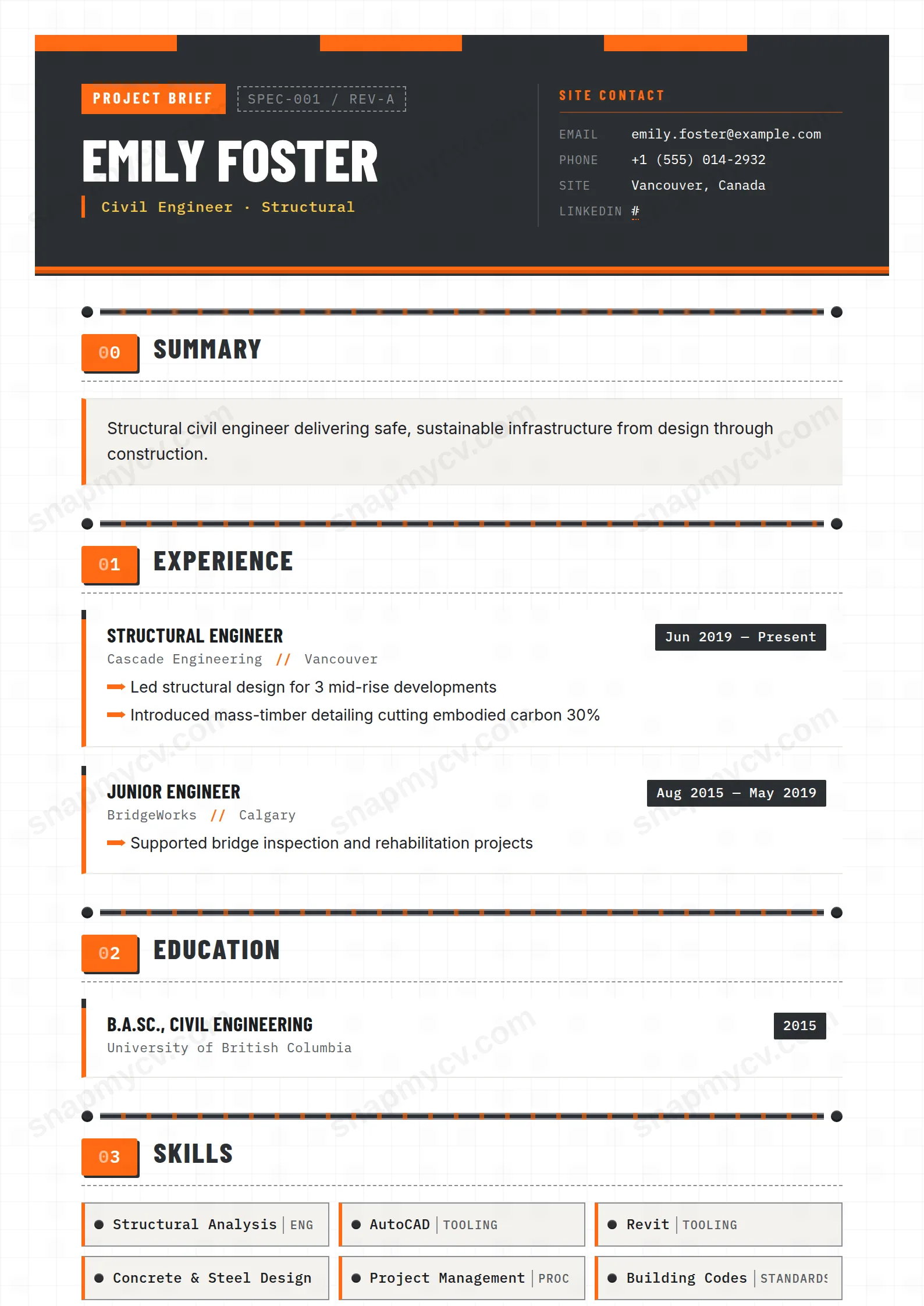 Civil Engineer CV template preview