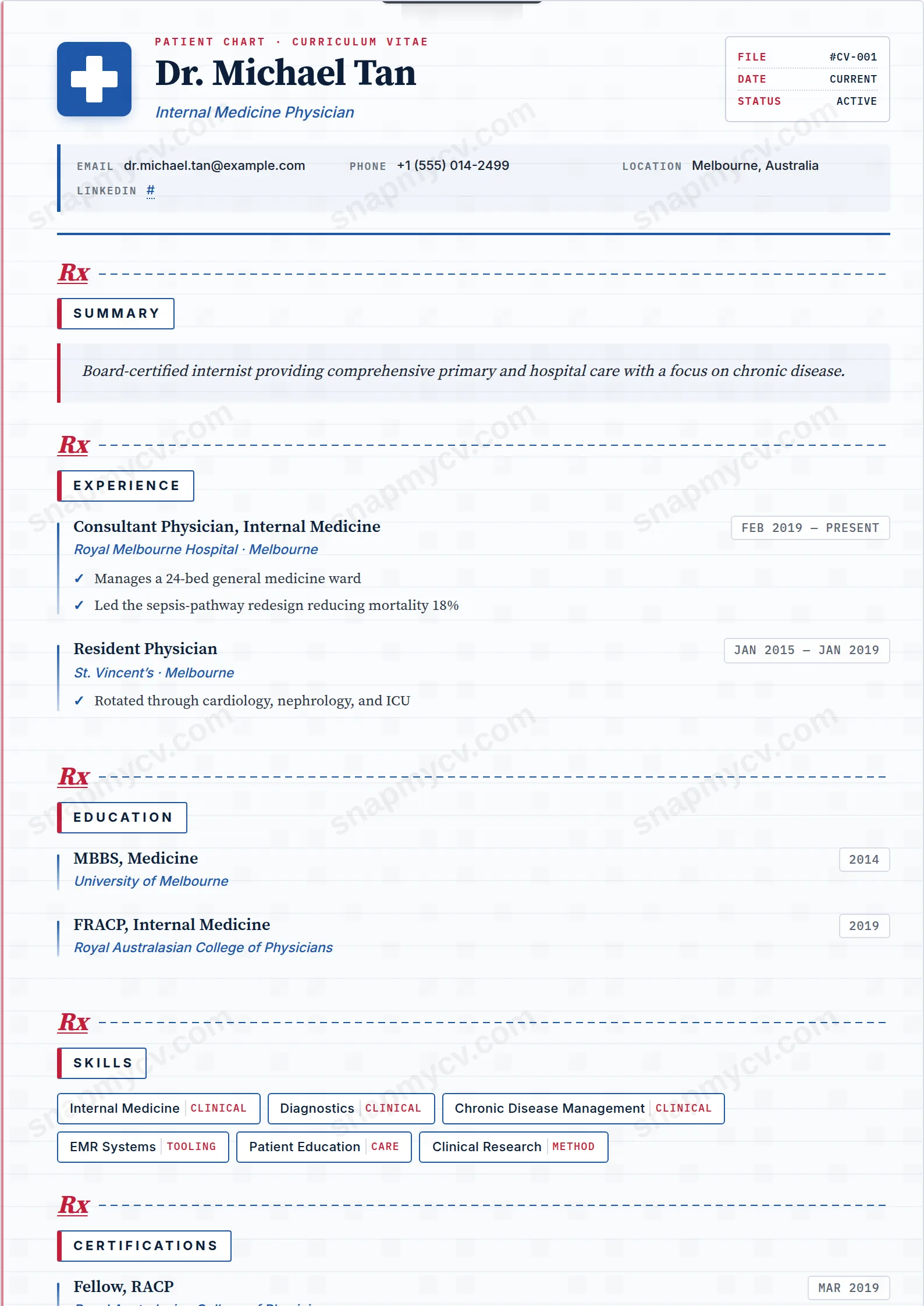 Clinical Notes CV template preview