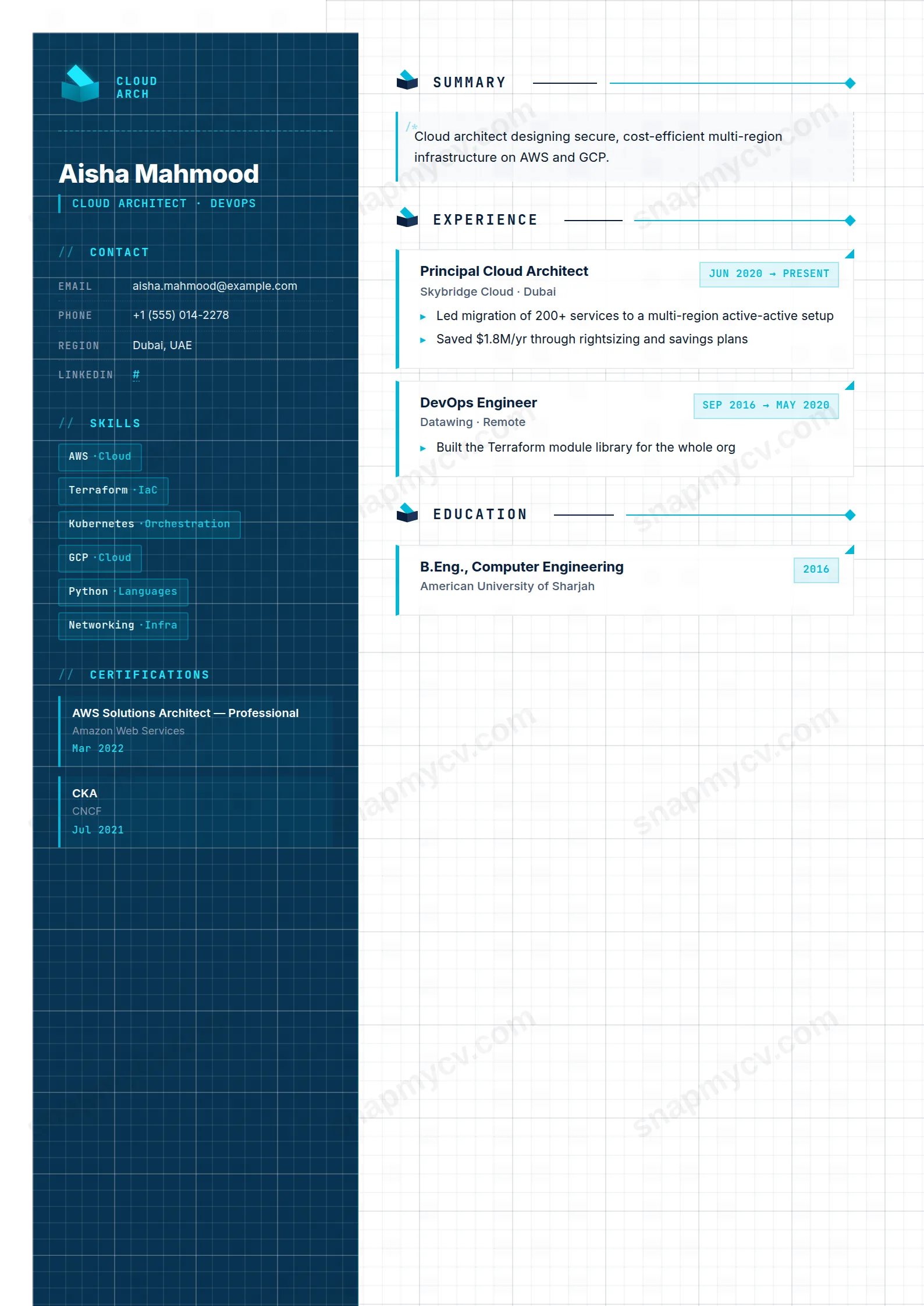 Cloud Architect CV template preview