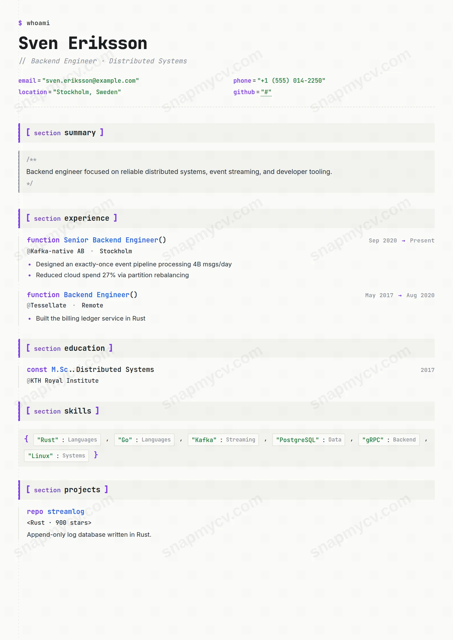 Codex Mono CV template preview