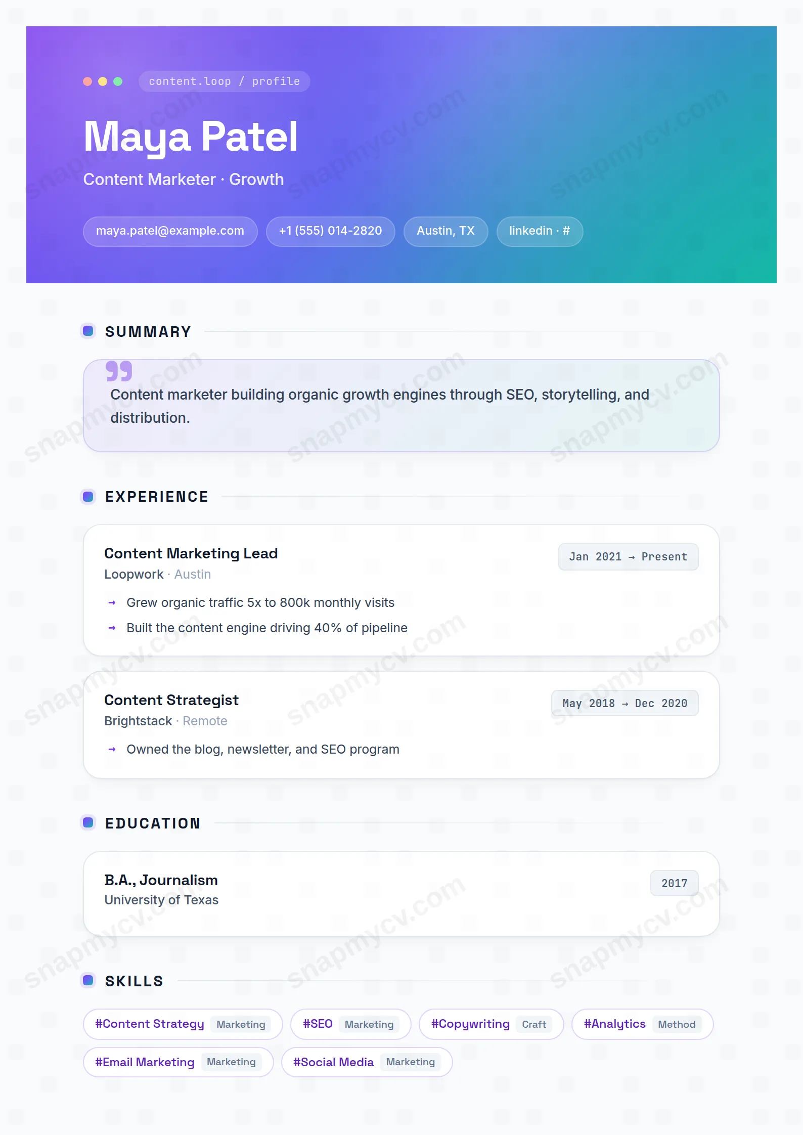 Content Loop CV template preview