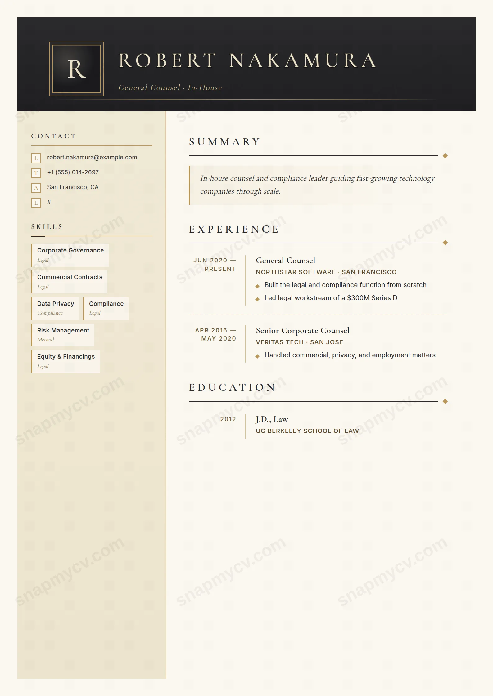 Corporate Counsel CV template preview