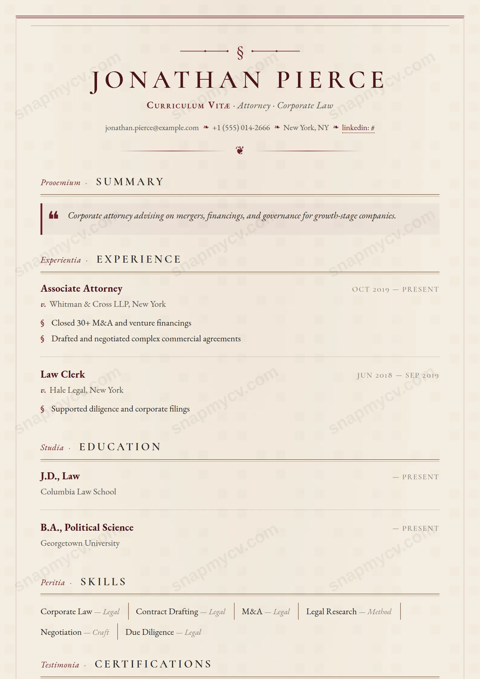 Esquire CV template preview
