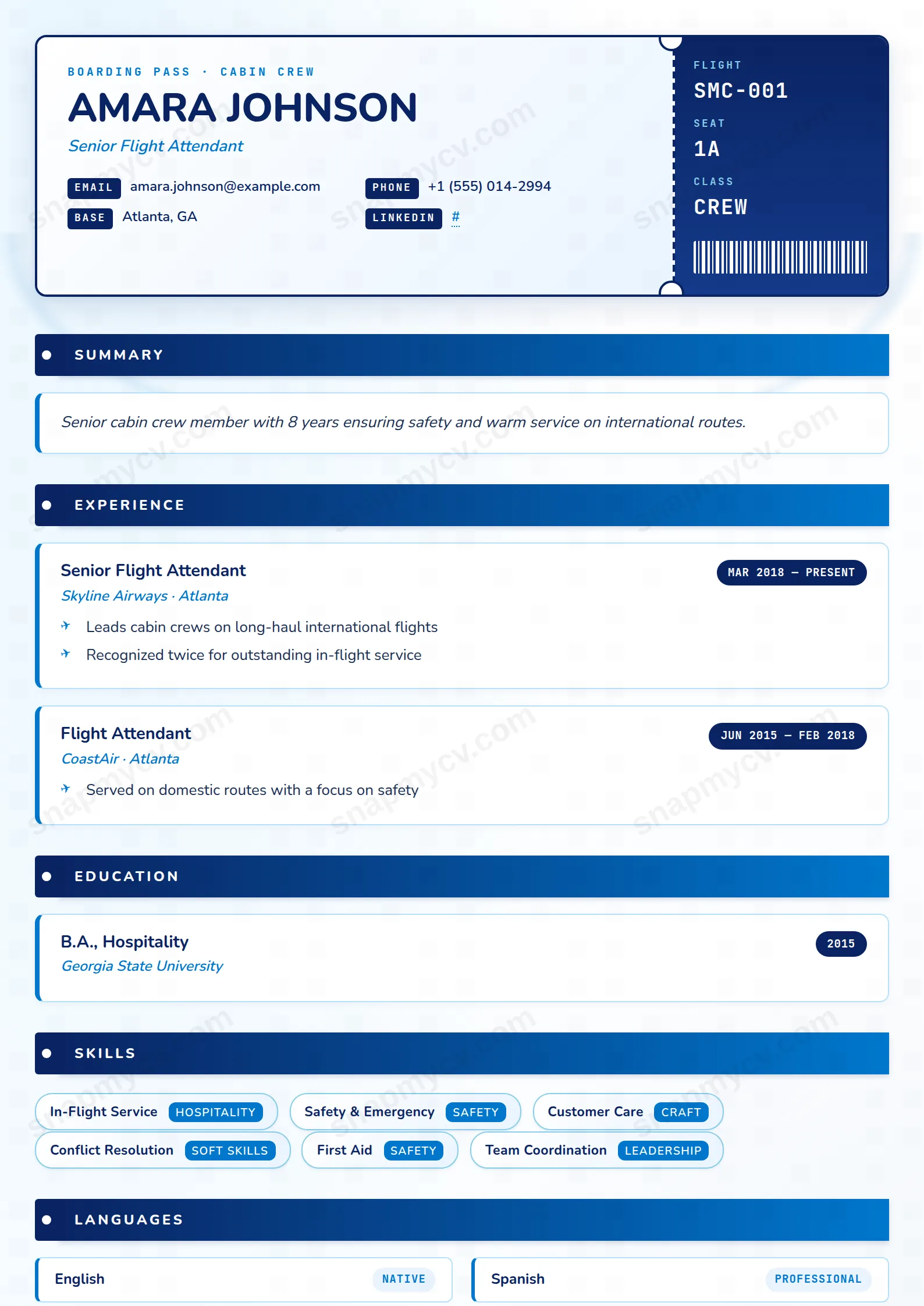 Flight Crew CV template preview