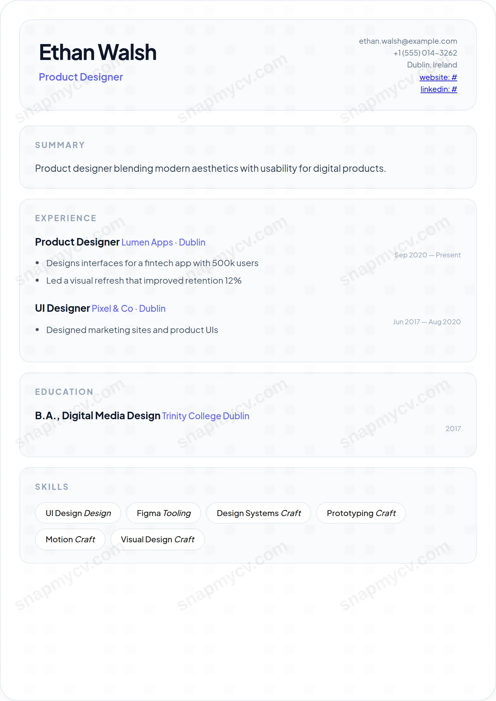 Glassmorphism CV template preview