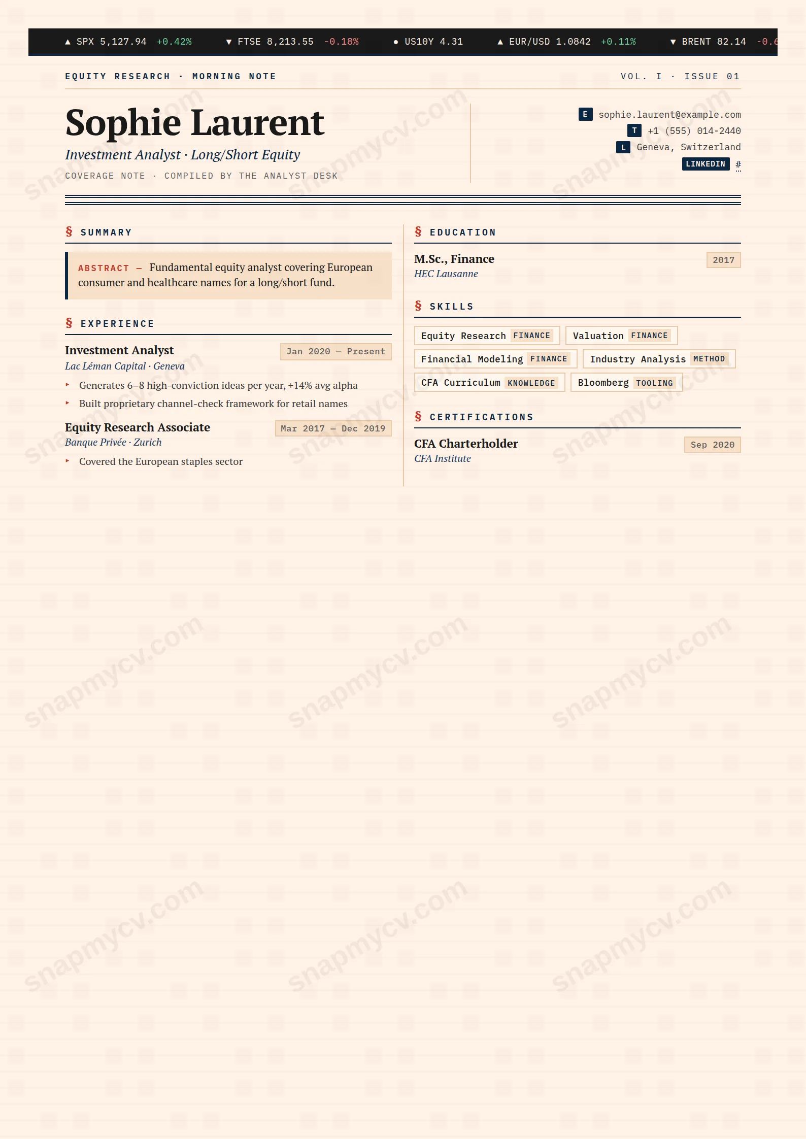Hedge Note CV template preview