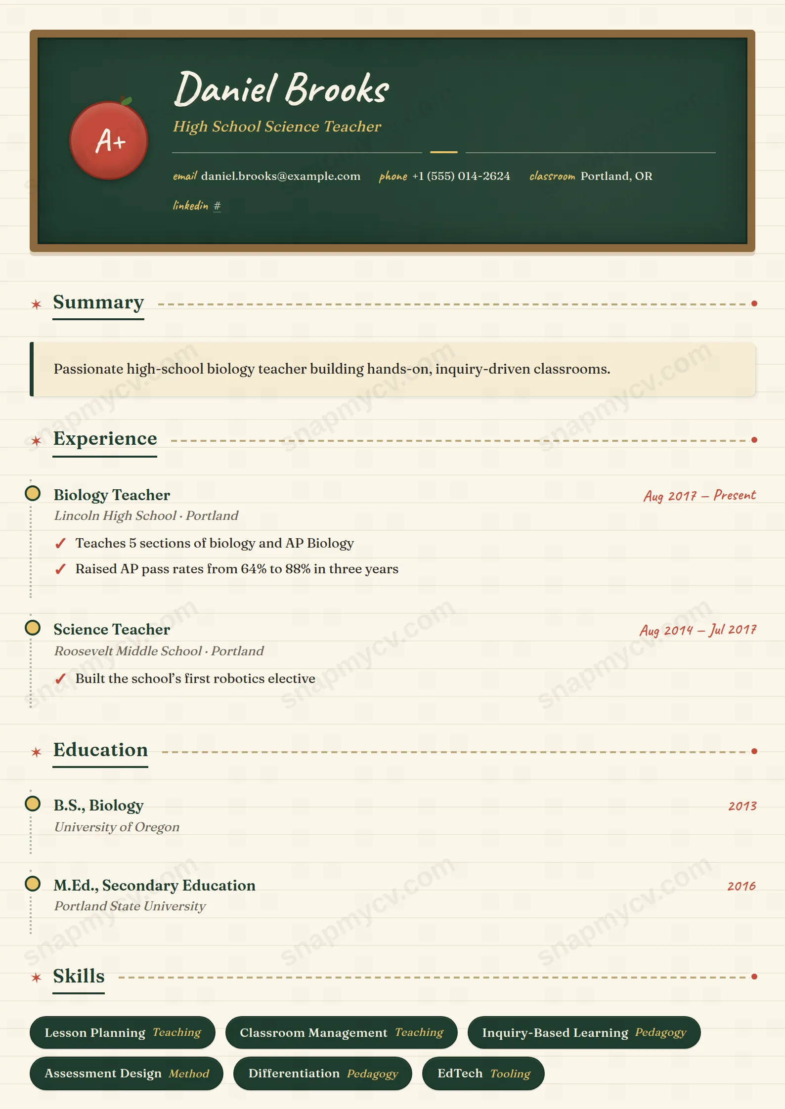 K12 Educator CV template preview