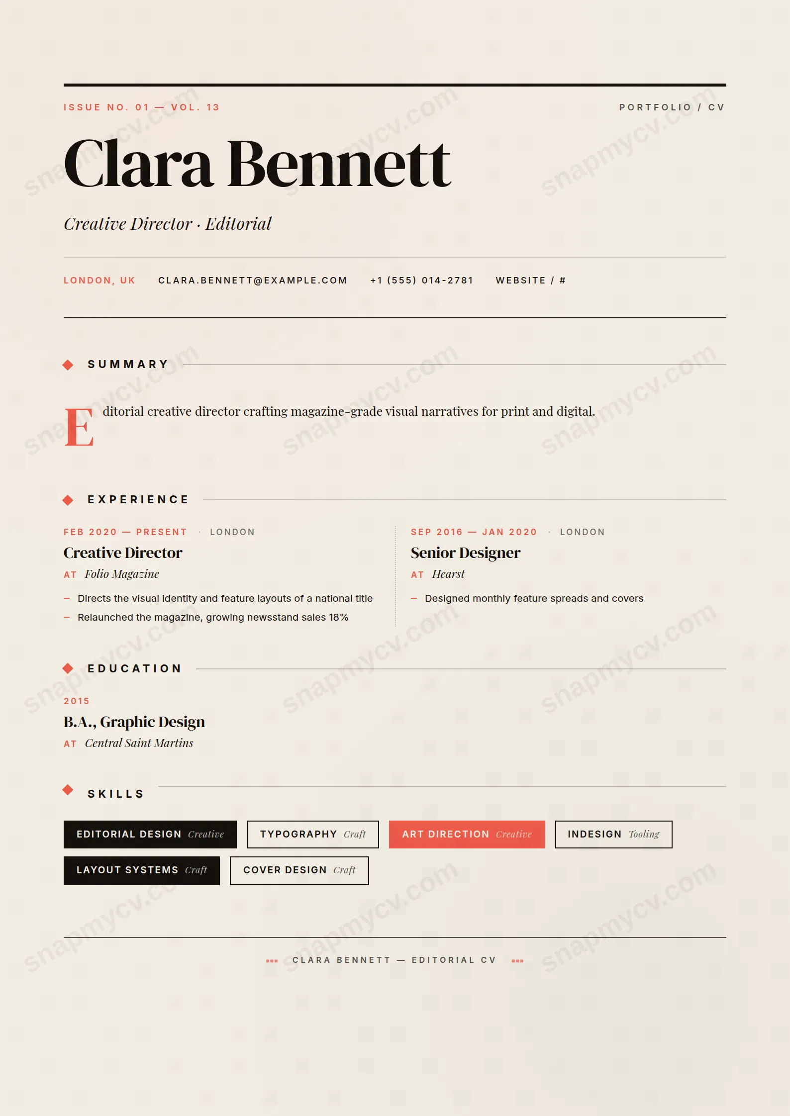 Magazine Spread CV template preview