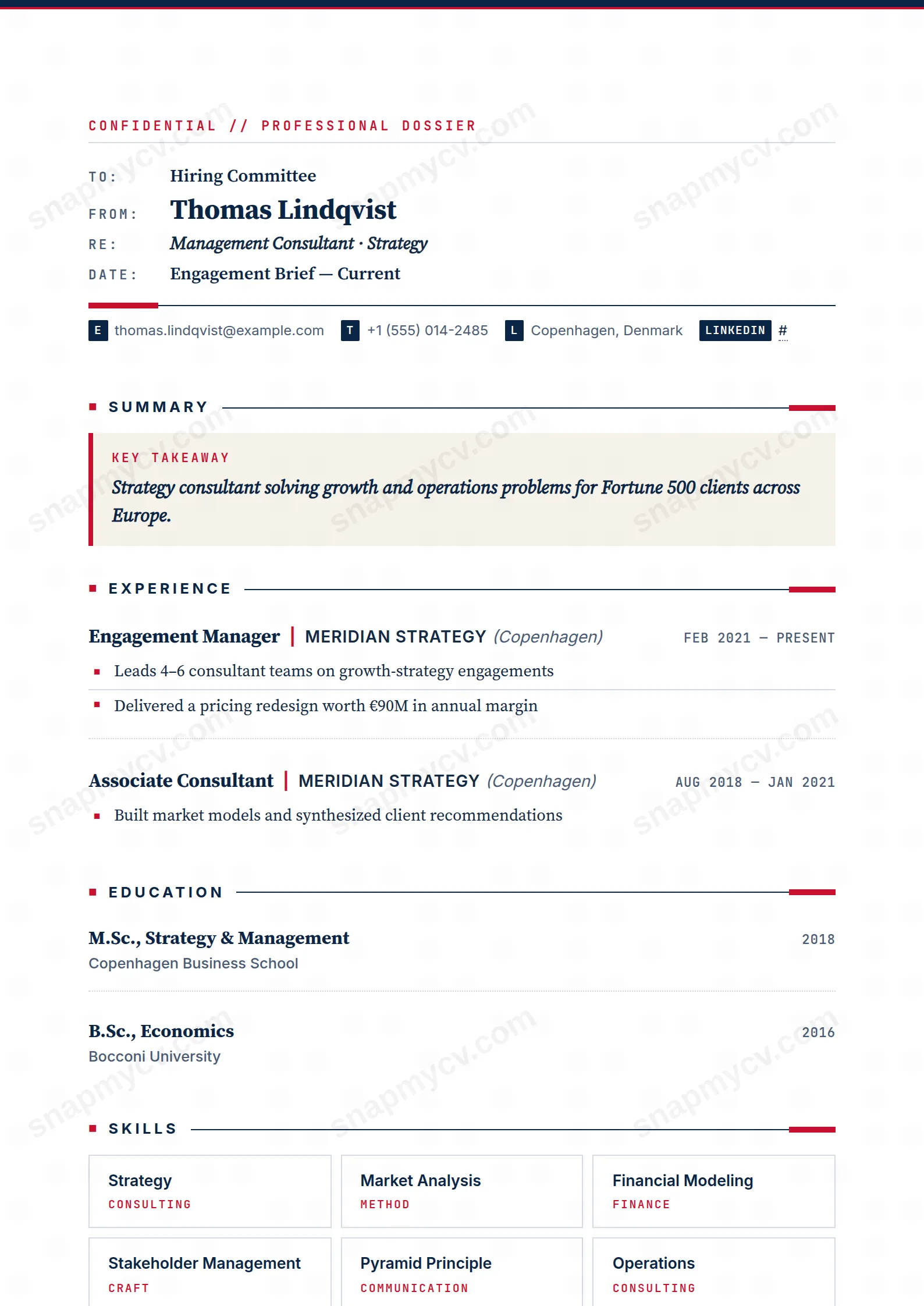 McKinsey Memo CV template preview