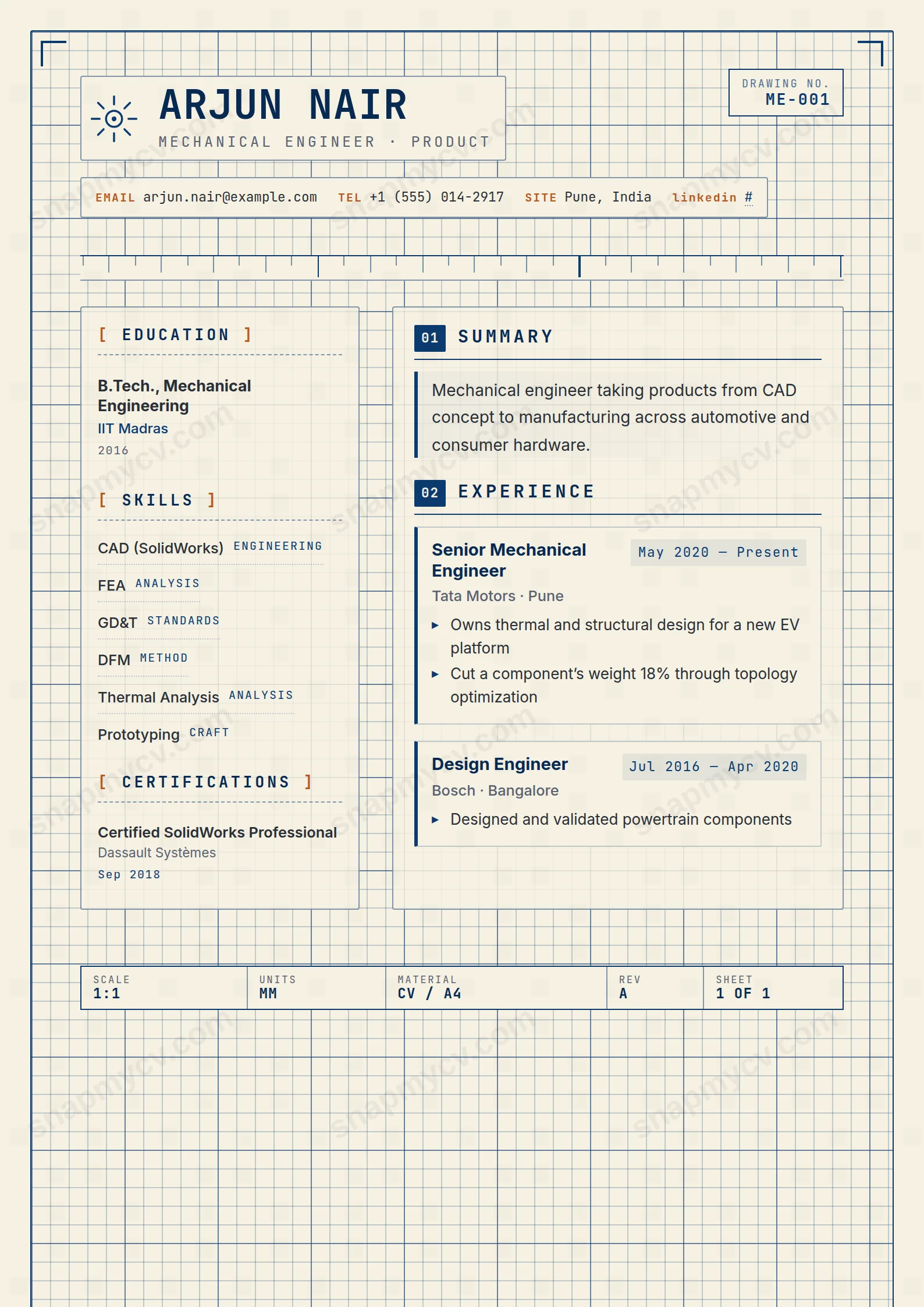 Mechanical Engineer CV template preview