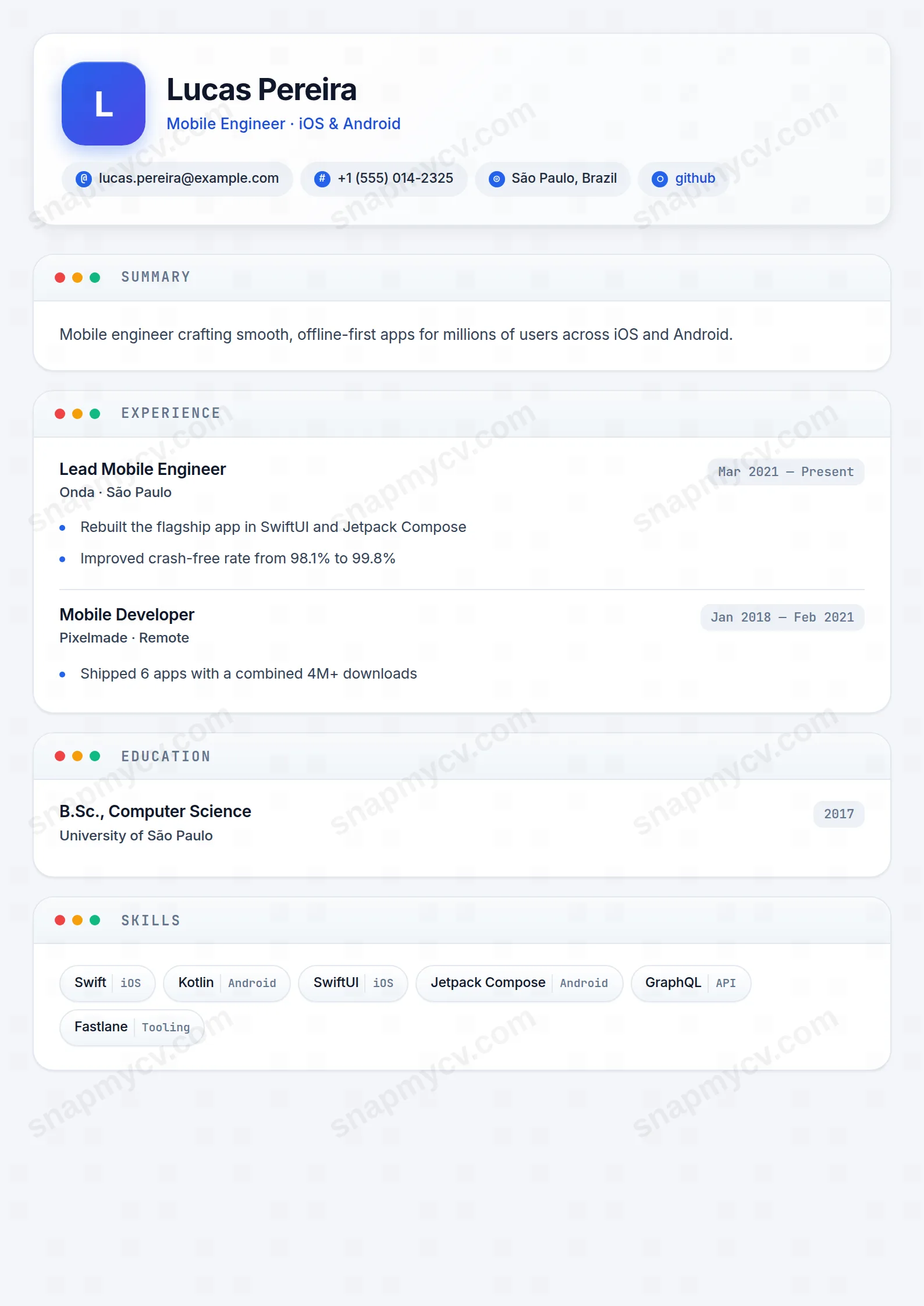 Mobile Minimal CV template preview