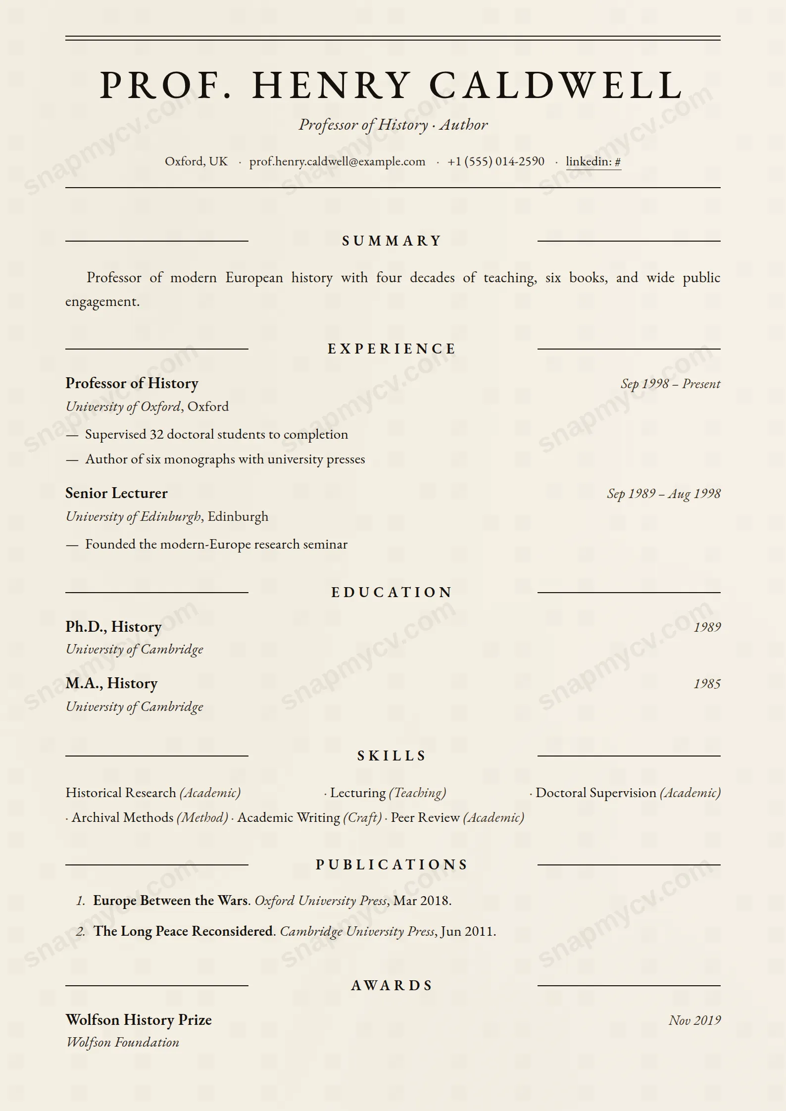 Professor Emeritus CV template preview