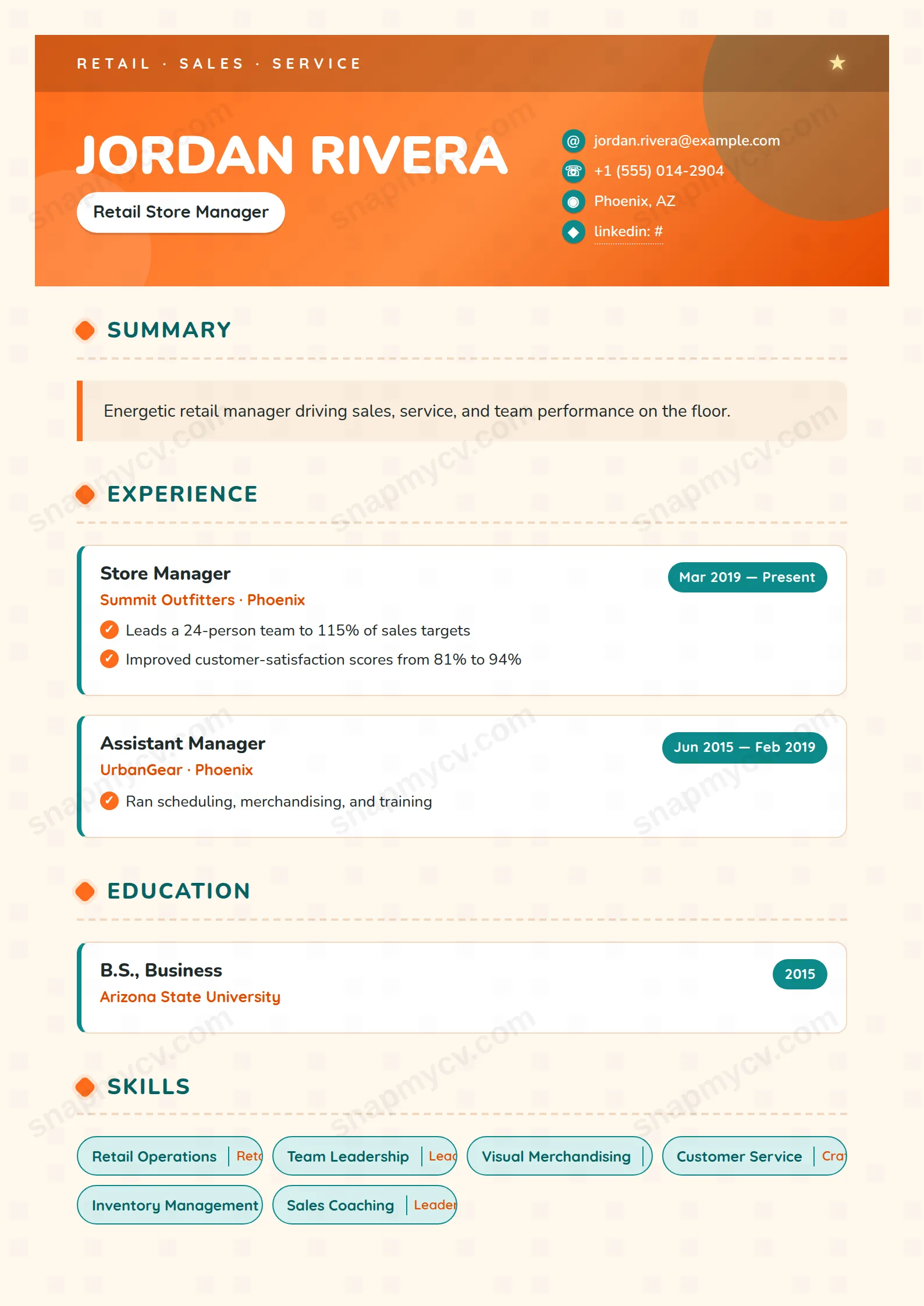 Retail Sales CV template preview