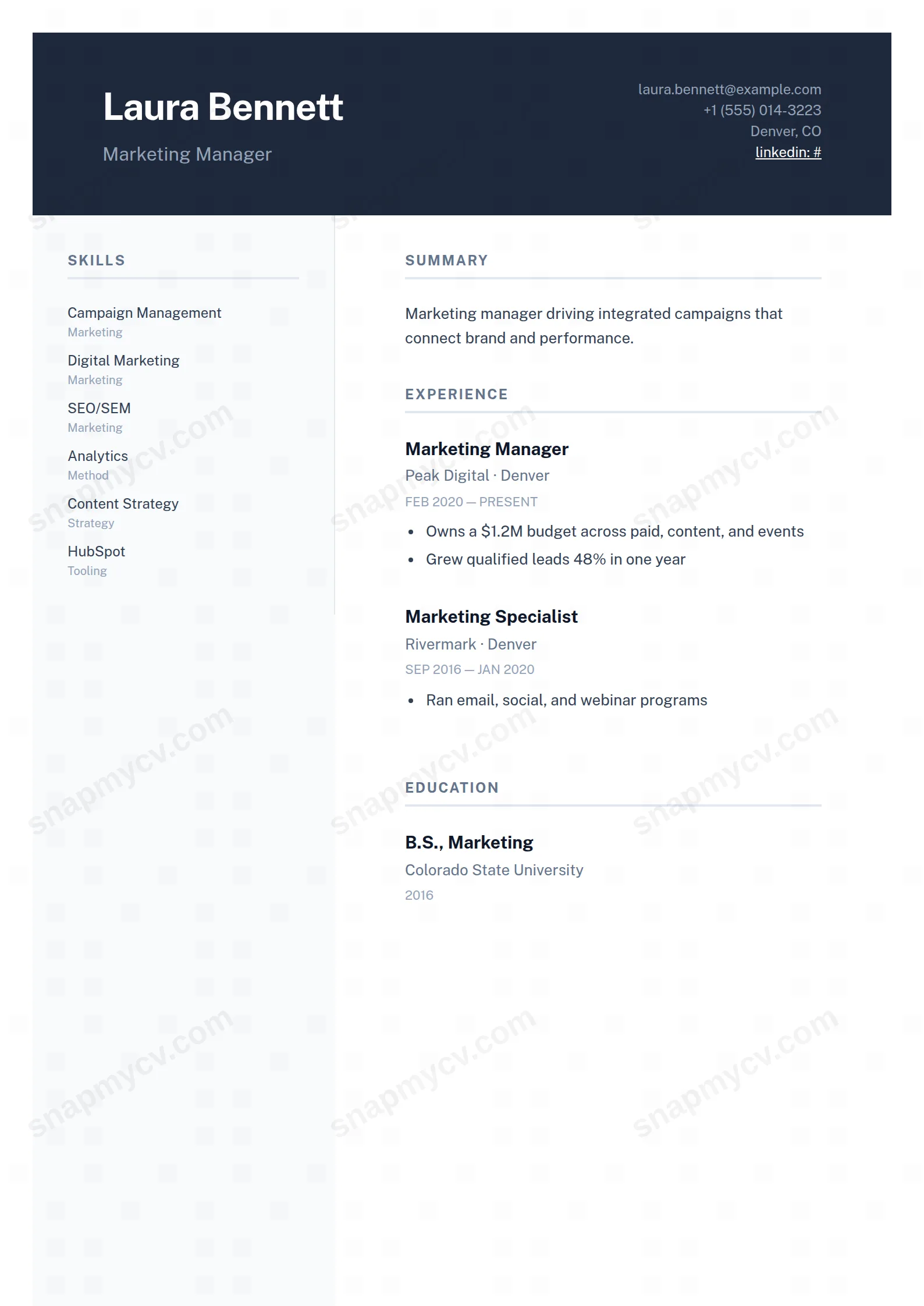 Sidebar Accent CV template preview