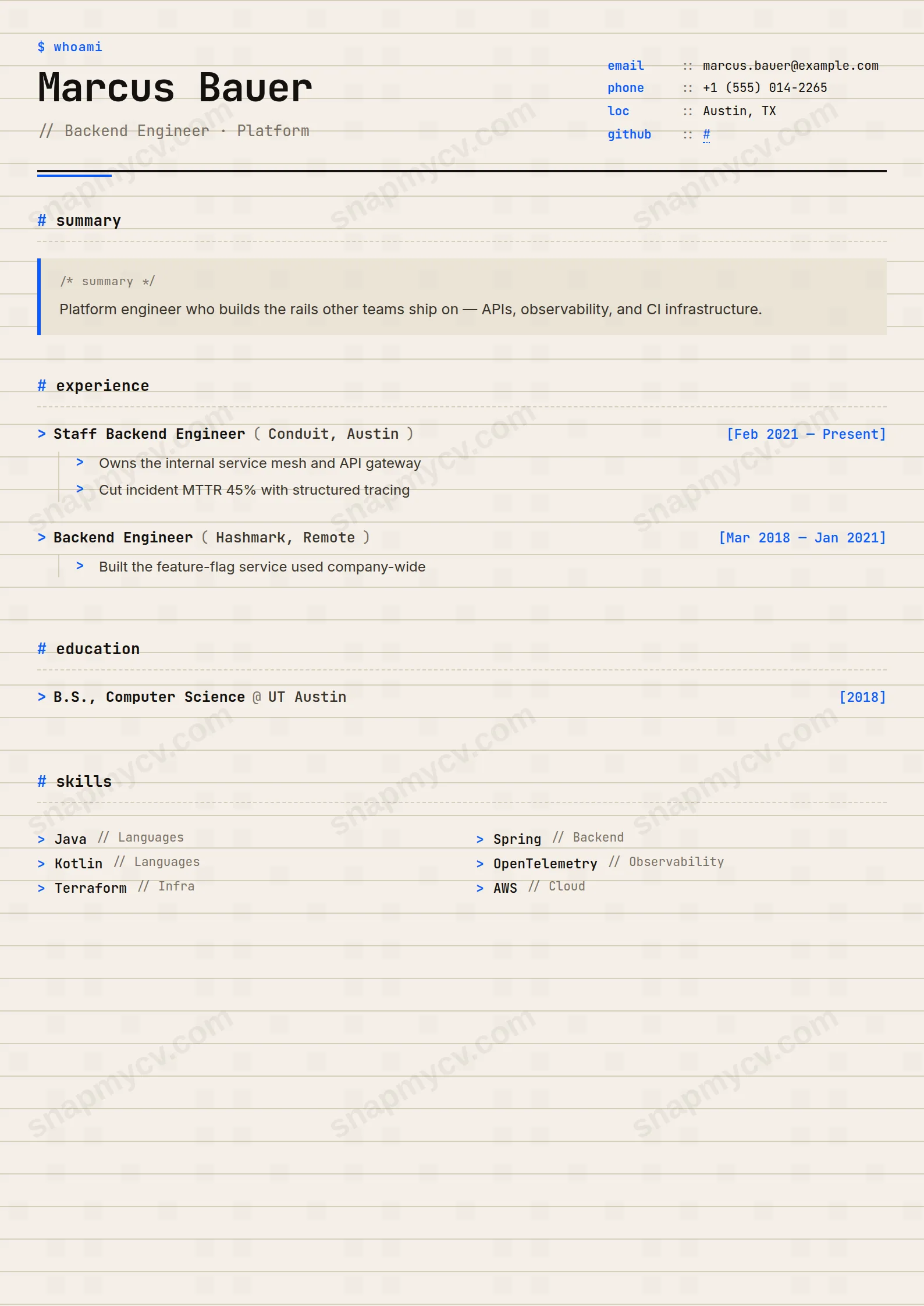 Stack Trace CV template preview