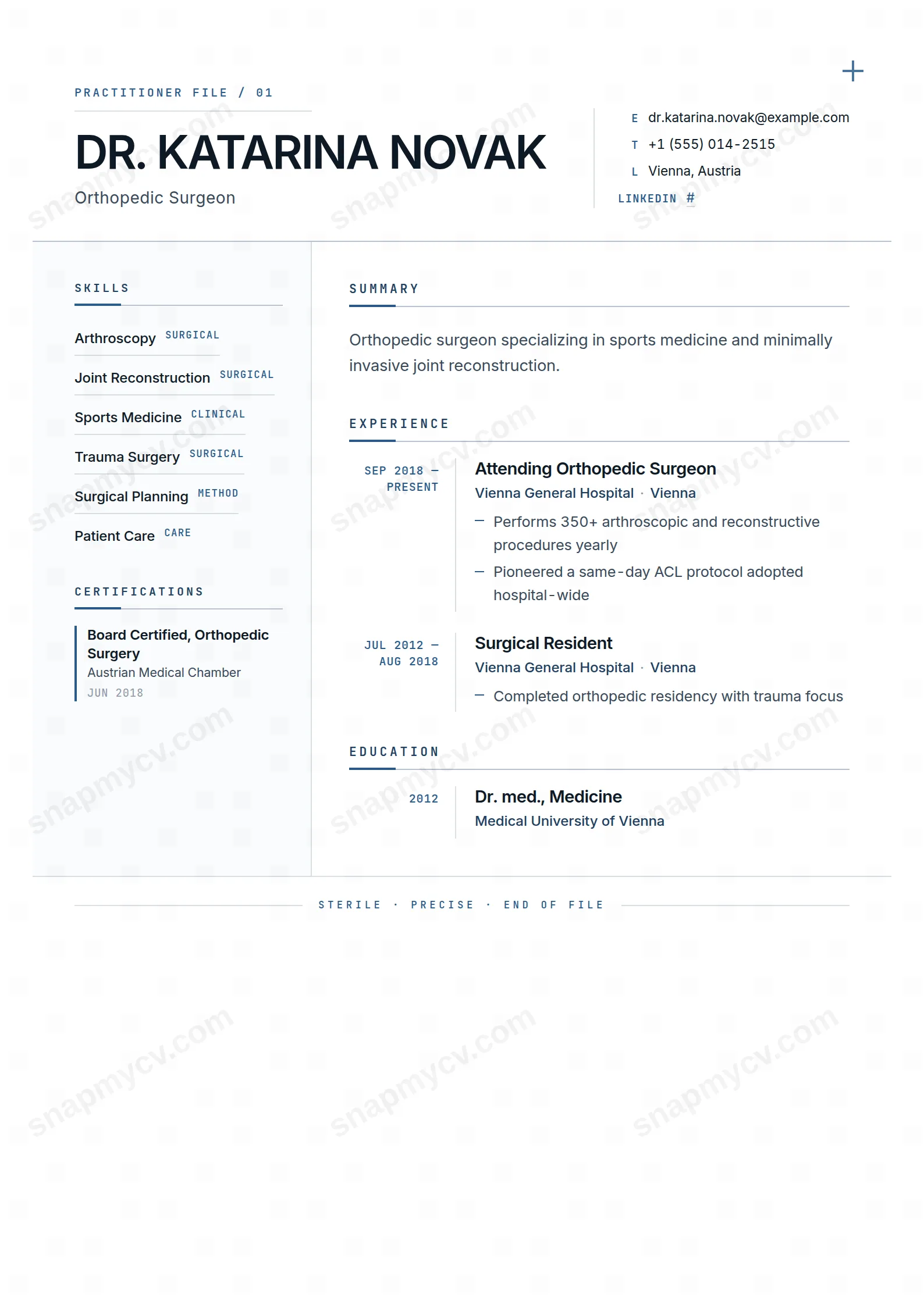 Surgeon Sharp CV template preview