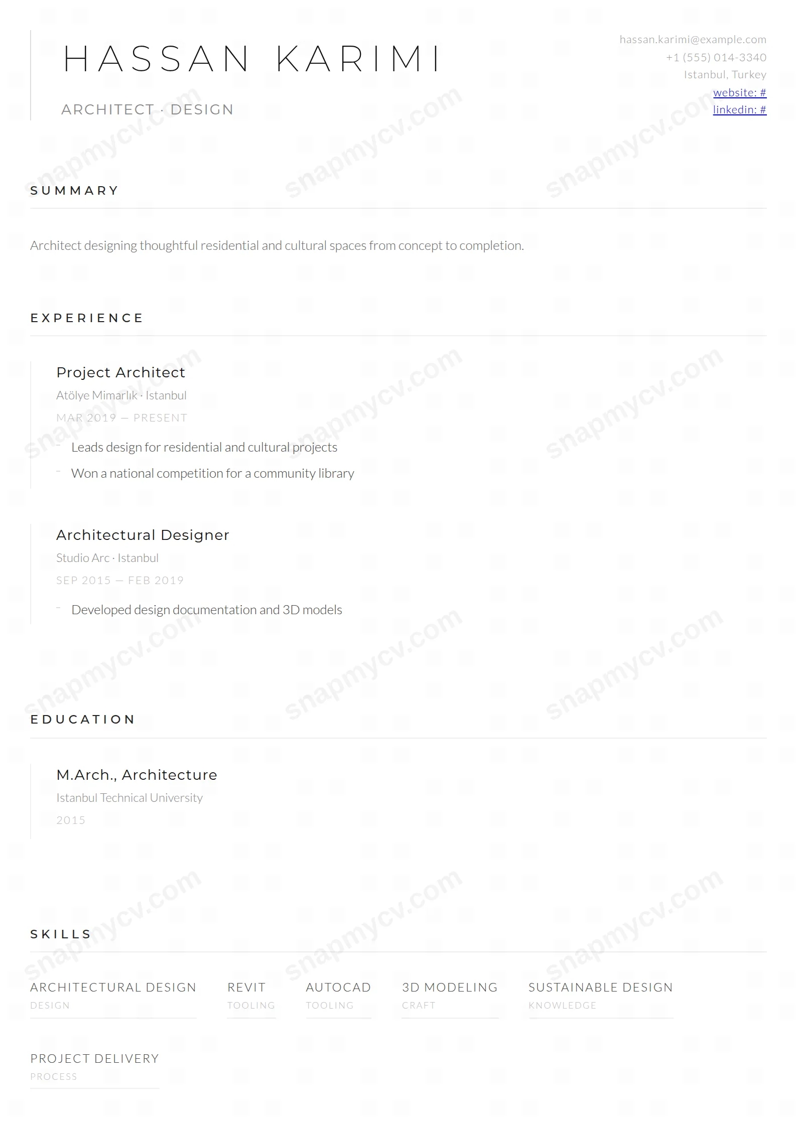 The Architect CV template preview