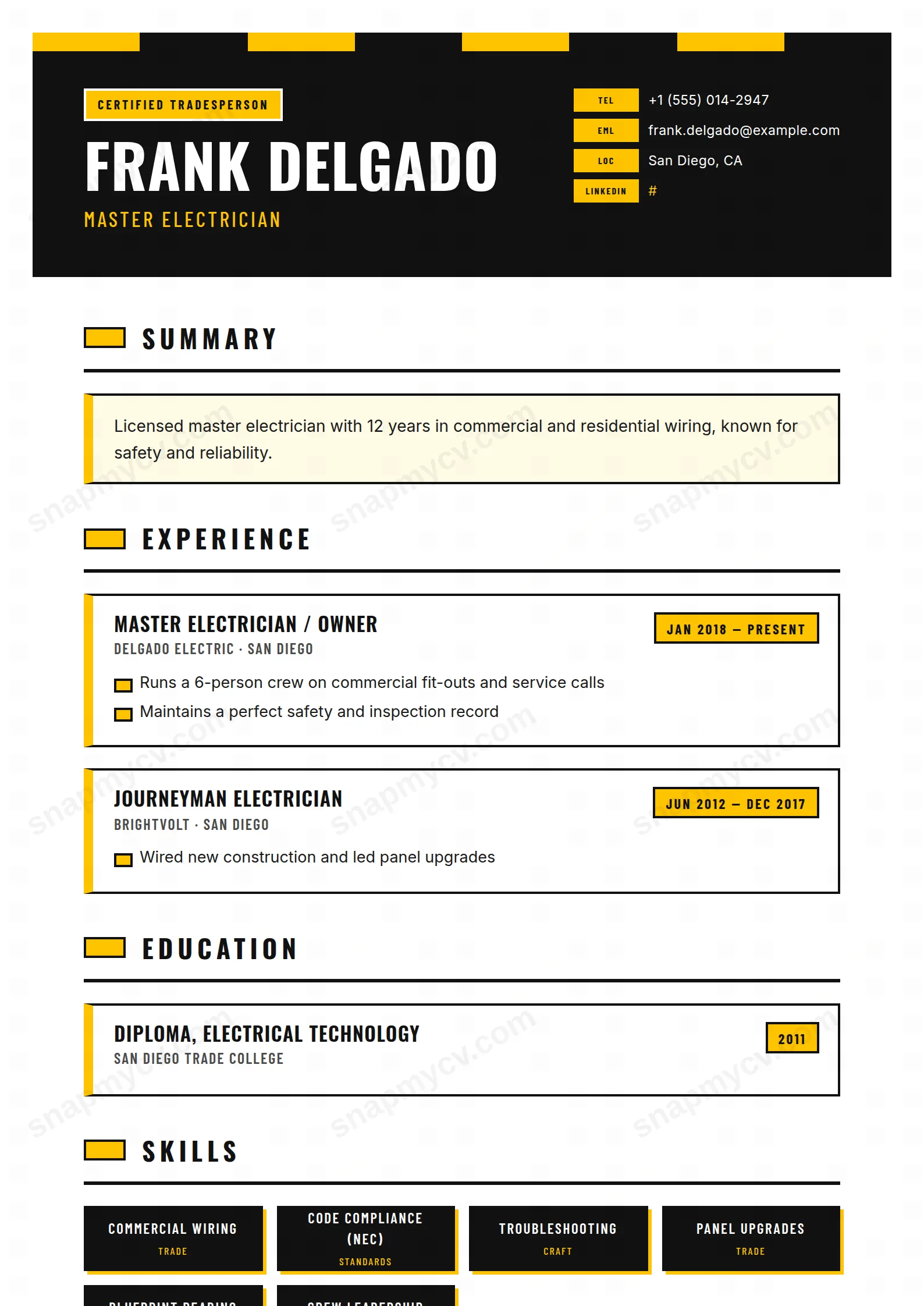 Trade Pro CV template preview